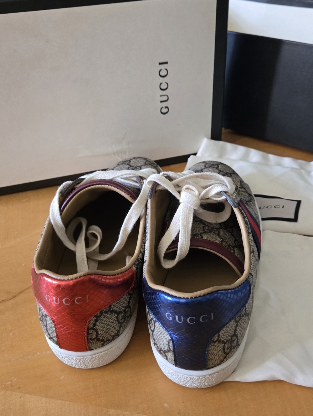 Gucci Ace Women's GG Supreme Canvas Beige Blue/Red EUR 38 G, US 7.5 - Picture 7 of 15